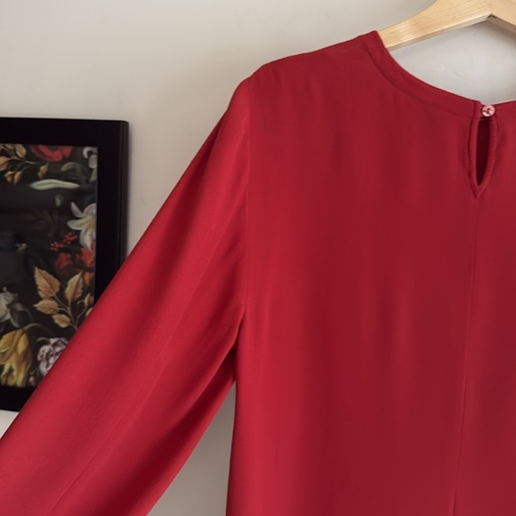 Eileen Fisher Red 100% Georgette Silk Long Sleeve Shift Midi Dress Women Small - Picture 11 of 13